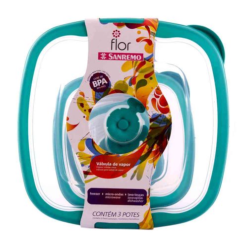 Set Hermetico Cuadrado Flor 0,28- 0,92 - 2,7 L X 3 Un San Remo