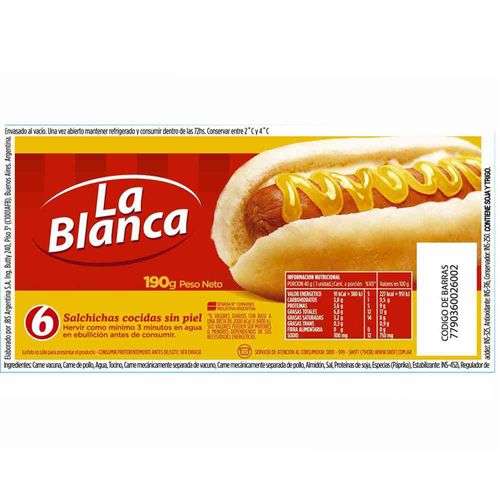 Salchichas La Blanca 190 Gr 6 U