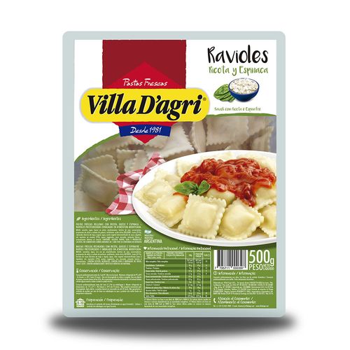 Ravioles Villa D'agri Con Ricota Y Espinaca X 500gr