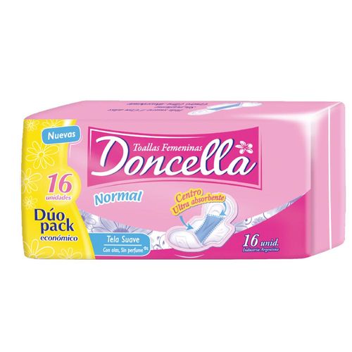 Toallas Femeninas Doncella-duo Pack-con Alas Y Gel 16 Unidades