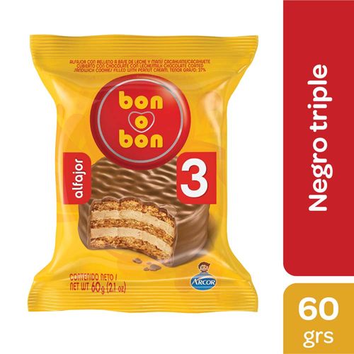 Alfajor Triple Negro Bon O Bon Arcor 60 Gr