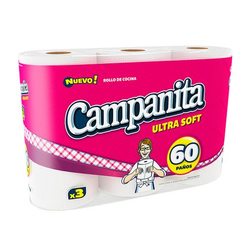 Rollo De Cocina Campanita Ultra  X 3 Unidades De 60 Paños Por Rollo. - Bsa-180-un. - Sin Atributo