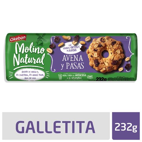 Galletitas Okebon Molino Natural Avena Y Pasas 232 Gr