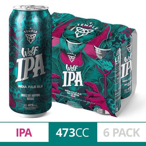 Cerveza Temple Wolf Ipa 473 Ml X 6 Un