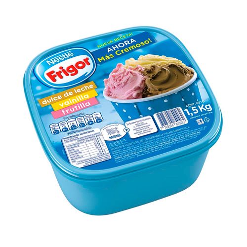 Helado Balde Dulce De Leche, Frutilla Y Vainilla 1,5 Kg Frigor
