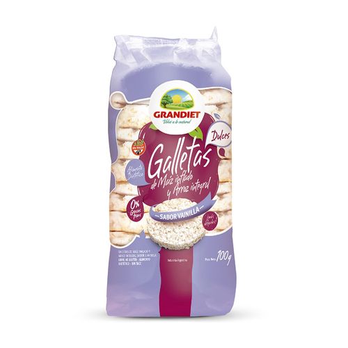 Galletas De Arroz Y Maíz Inflado Vainilla 100 Gr Grandiet
