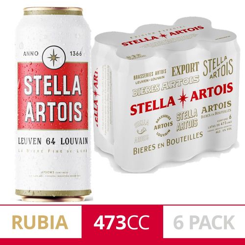 Cerveza Rubia Stella Artois Six Pack 473 Ml Lata