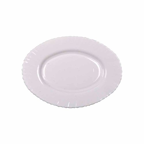 Fuente Ovalada Krea Rayas Opal Blanco 31 Cm