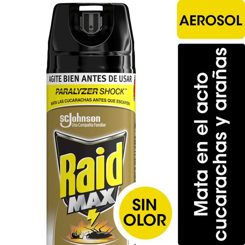 Insecticida Raid Mata Cucarachas Y Arañas Sin Olor Max En Aerosol 360cc