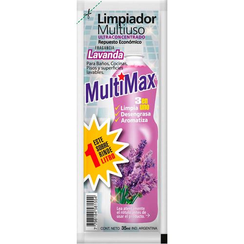 Limpiador Liquido Multimax Multiuso Concentrado Lavanda Rinde 1l