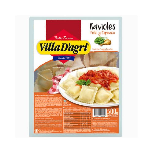 Ravioles Villa D´agri Espinaca  Cja 500 Gr.