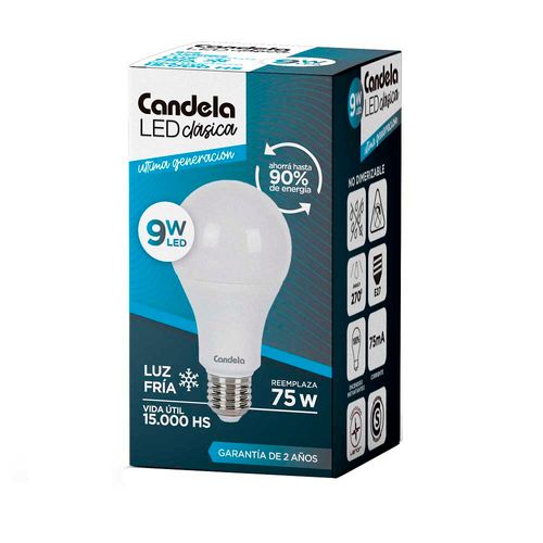 Led Bulbo E27 Fría 9 W Candela