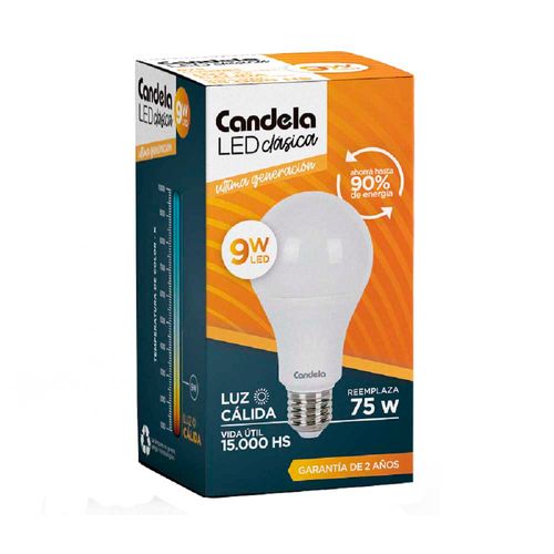 Led Bulbo E27 Cálida 9 W Candela