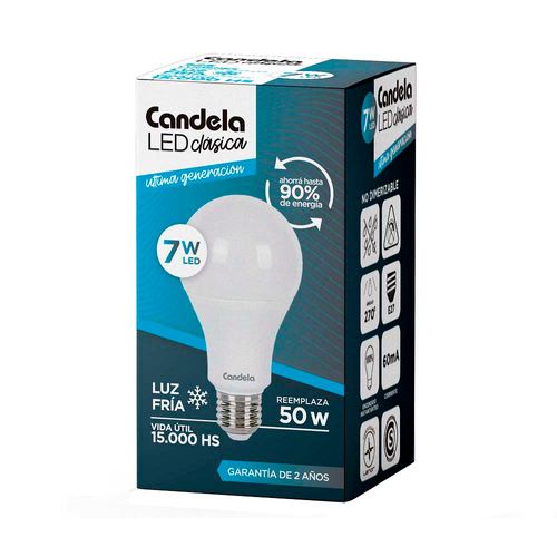 Lámpara Led Bulbo E27 Fría 7w Candela