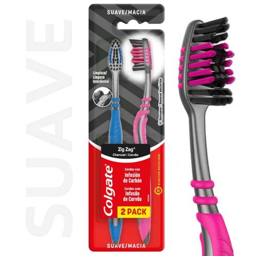 Cepillo De Dientes Colgate Zig Zag Charcoal Medio 2 U