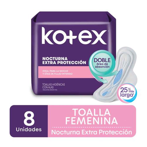 Toalla Kotex Alas Extra Suave Nocturna X8