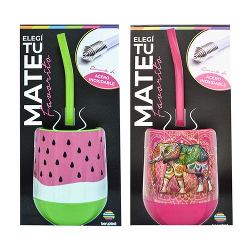 Mate Beruplast Decorados Con Bombilla X 1 U