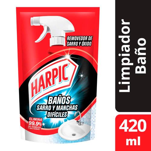 Limpiador Desinfectante Baño Harpic Sarro Y Manchas Difíciles Doypack 420 Ml