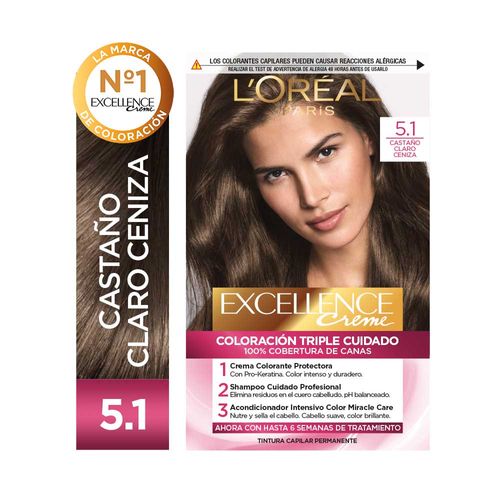 Kit Tintura Excellence Creme Castaño Claro Ceniza Tono 5.1