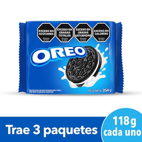 Galletitas Oreo Rellenas Con Crema 354g  Sabor Original. Pack X 3 Unidades 118g.