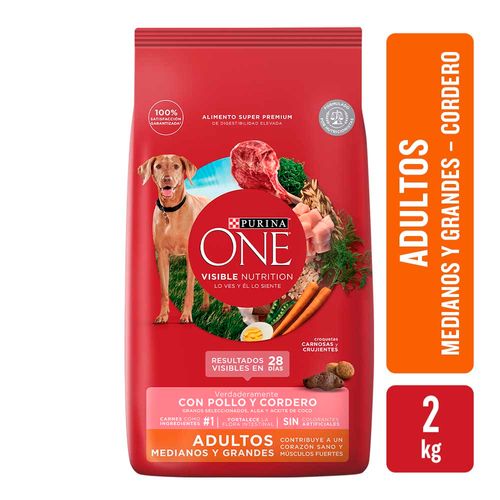 Alimento Perros Purina One Adulto Mediano - Grande Cordero 2 Kg