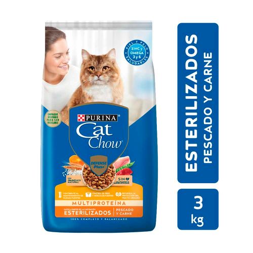 Alimento Gatos Cat Chow Esterilizados Pescado Carne 3 Kg