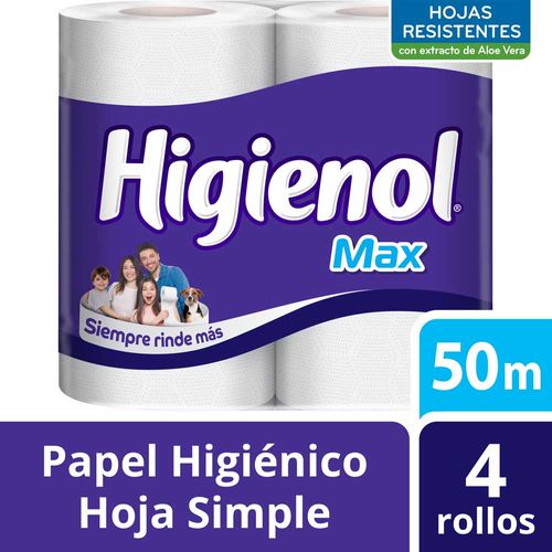 Papel Higiénico Higienol Max Hoja Simple - 50 M X 4 U