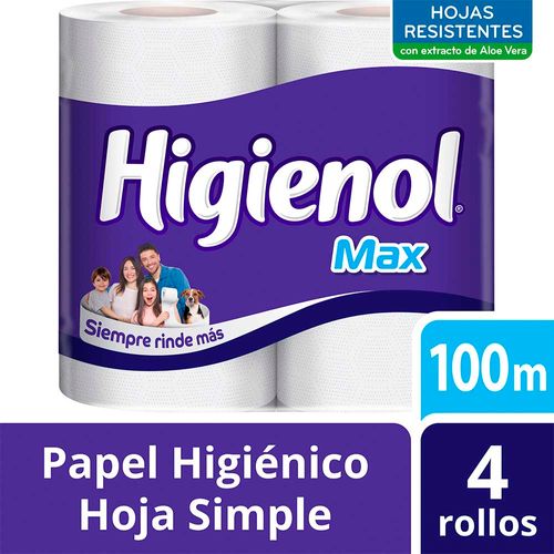 Papel Higiénico Higienol Max Hoja Simple - 100 M X 4 U