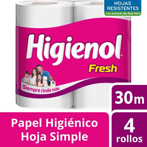 Papel Higiénico Higienol Fresh Hoja Simple - 30 M X 4 U