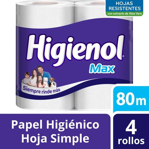 Papel Higiénico Max Hoja Simple 80 M X 4 Un Higienol