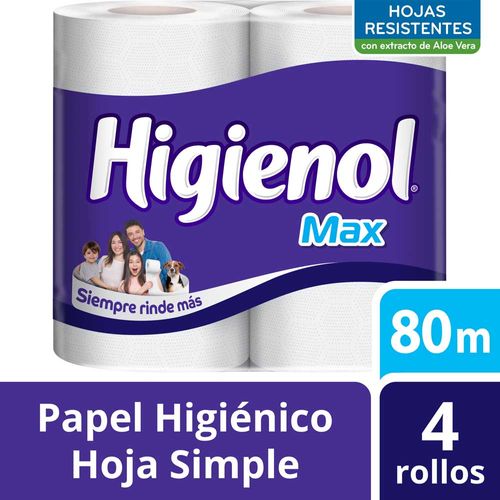 Papel Higiénico Higienol Max Hoja Simple - 80 M X 4 U