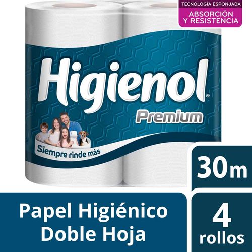 Papel Higiénico Premium Doble Hoja 30 M X 4 Un Higienol