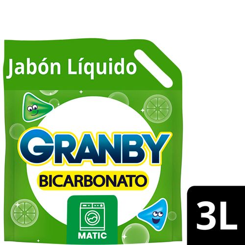 Jabón Líquido para lavar ropa Bicarbonato Baja Espuma de Limón 3 L Granby