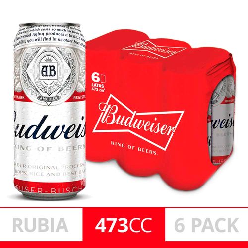 Cerveza Budweiser 473 Ml X 6 Un