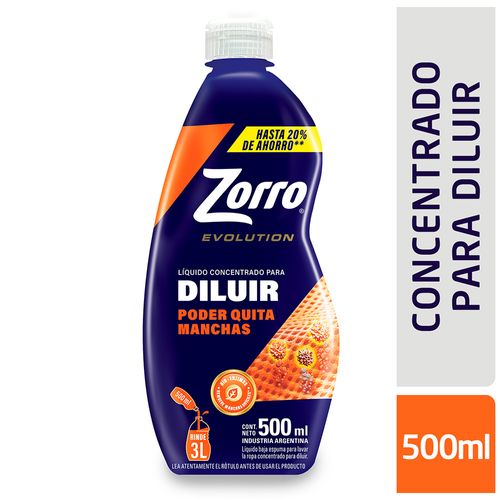Jabon Liquido Ropa Zorro Evolution Diluible 500ml