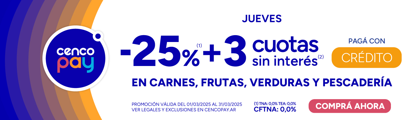 25% y 3 CSI en Carnes, Frutas y más