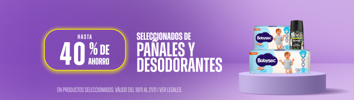 Hasta 40% en Pañales y Desodorantes corporales 