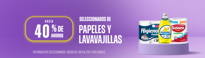 Hasta 40% en Papeles y Lavavajillas 